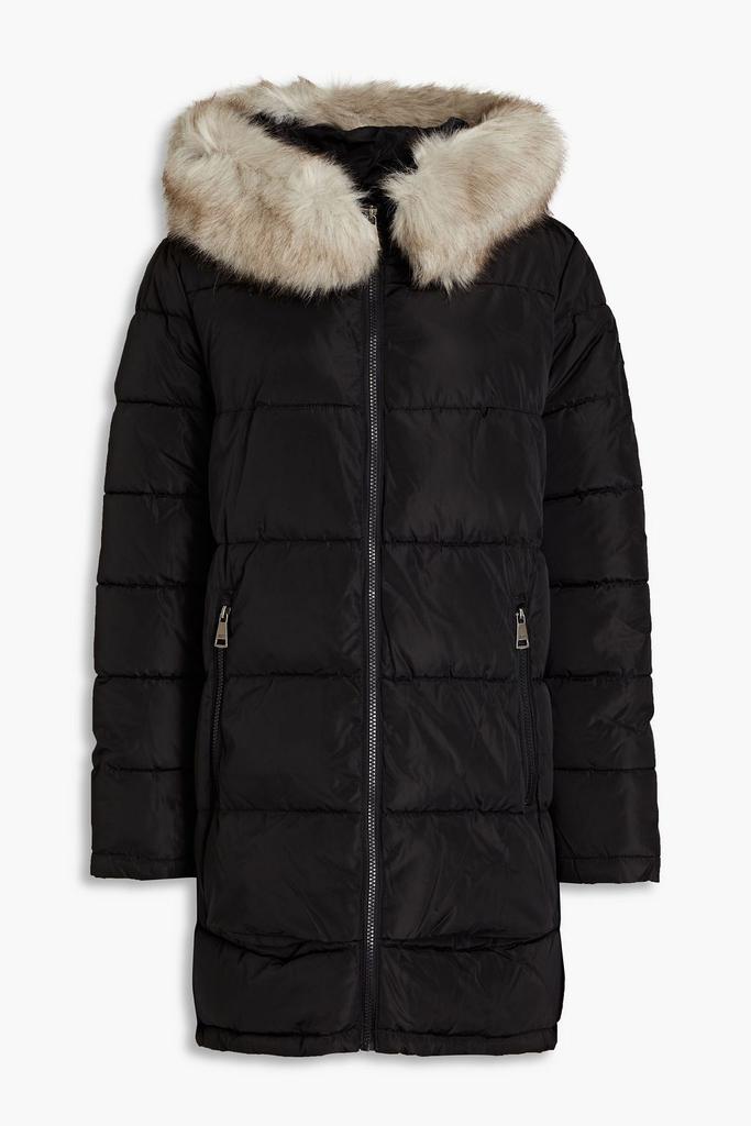 DKNY Faux fur-trimmed quilted shell hooded coat