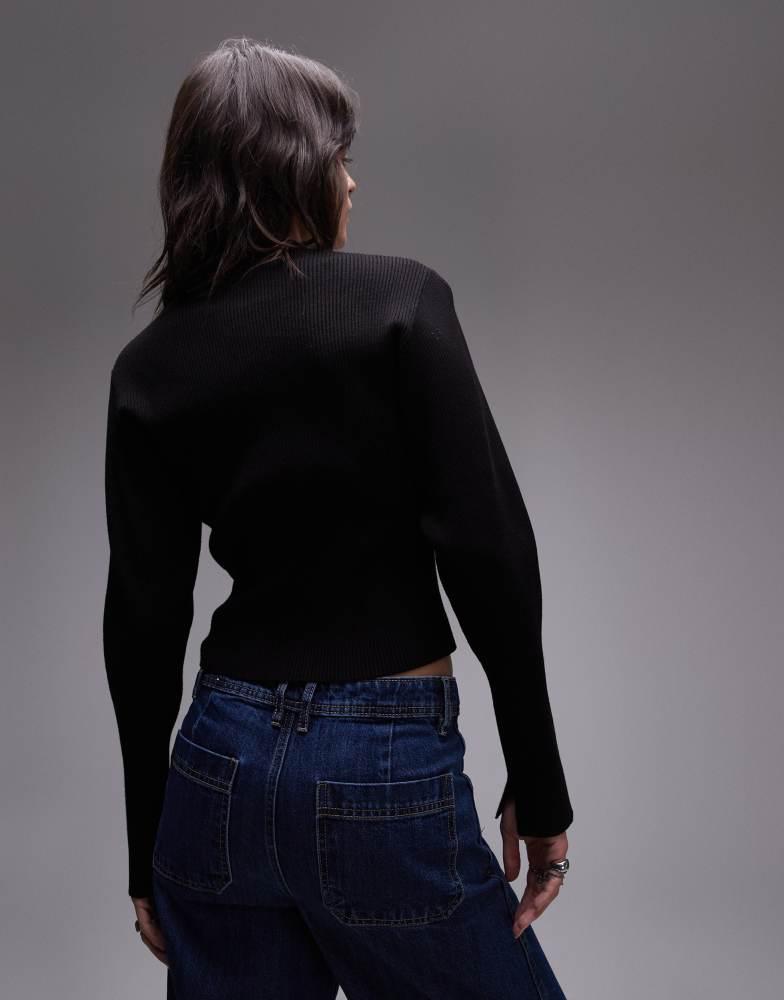 & Other Stories & Other Stories compact cardigan with split cuffs and sculptural sleeves in black