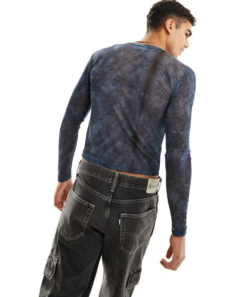 ASOS ASOS DESIGN cropped muscle long sleeve t-shirt in denim printed mesh 4