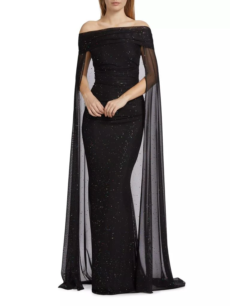 Talbot Runhof Confetti Tulle Off-The-Shoulder Cape Gown 2