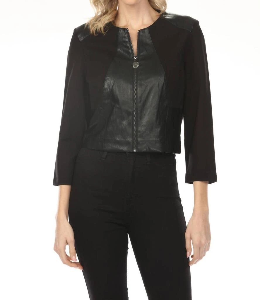 JOSEPH RIBKOFF Joseph Ribkoff - Faux Leather Zip Up Cropped Jacket