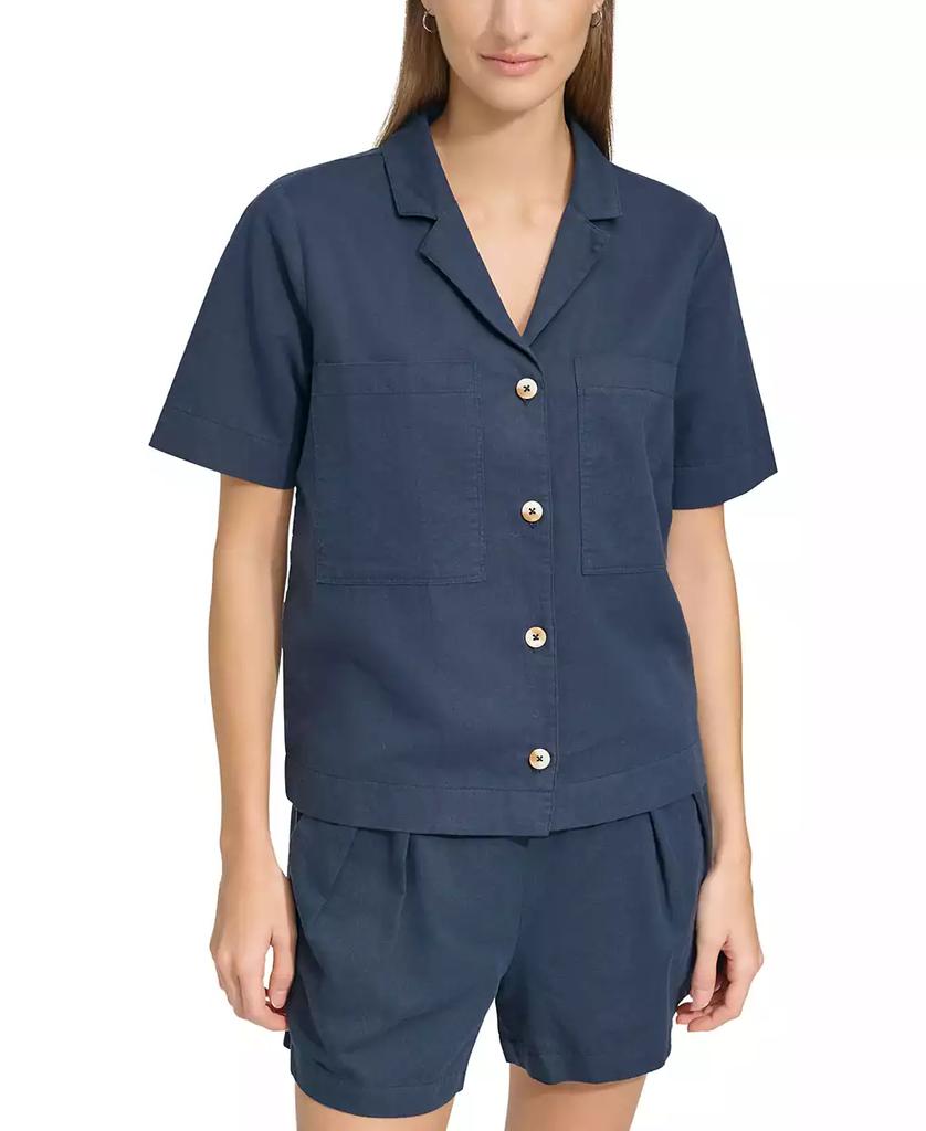 Marc New York by Andrew Marc Women's Short-Sleeve Washed Button-Front Camp Shirt