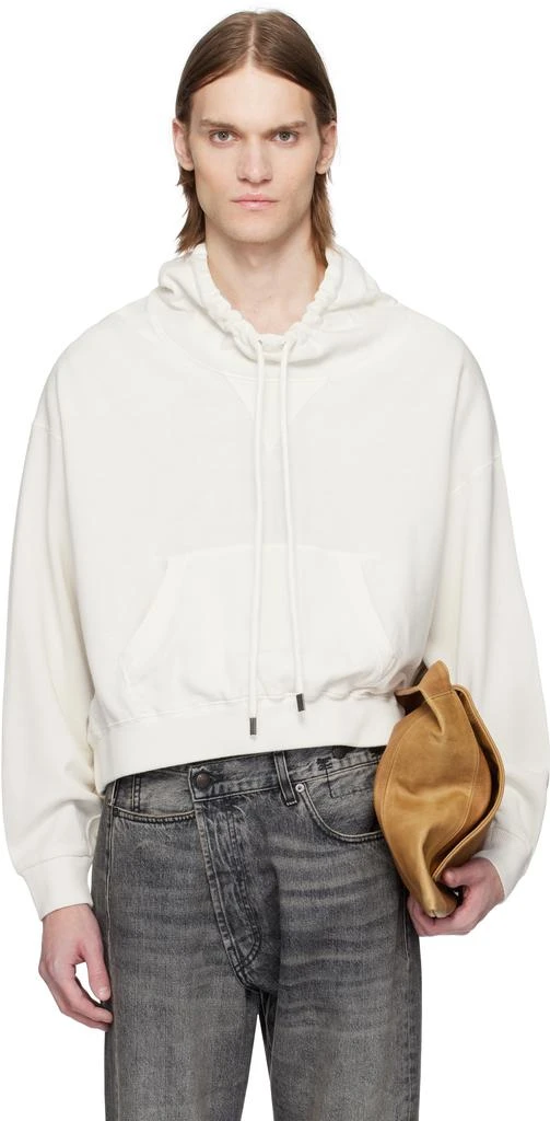R13 Off-White Funnel Neck Cropped Popover Sweatshirt
