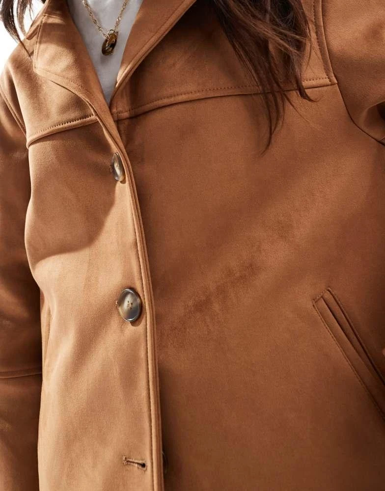 ASOS ASOS DESIGN faux suede button front jacket in tan 3