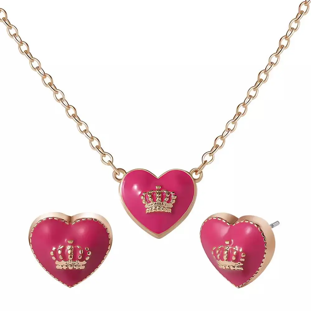 Juicy Couture Juicy Couture 15'' + 2'' Crown Logo Heart Pendant Necklace -