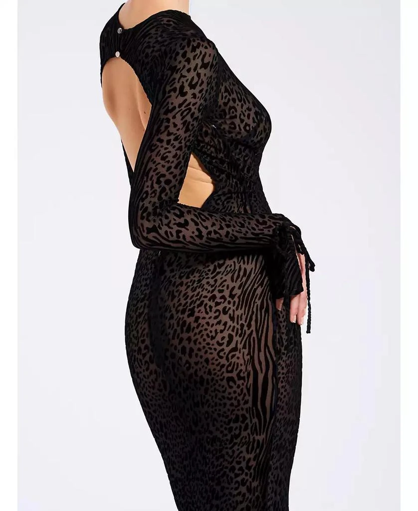Miss Circle Women Waylynn Black Animal Print Burnout Velvet Detail Mesh  Backless Maxi Dress - Dresses & Skirts - Free Shipping - BeyondStyle