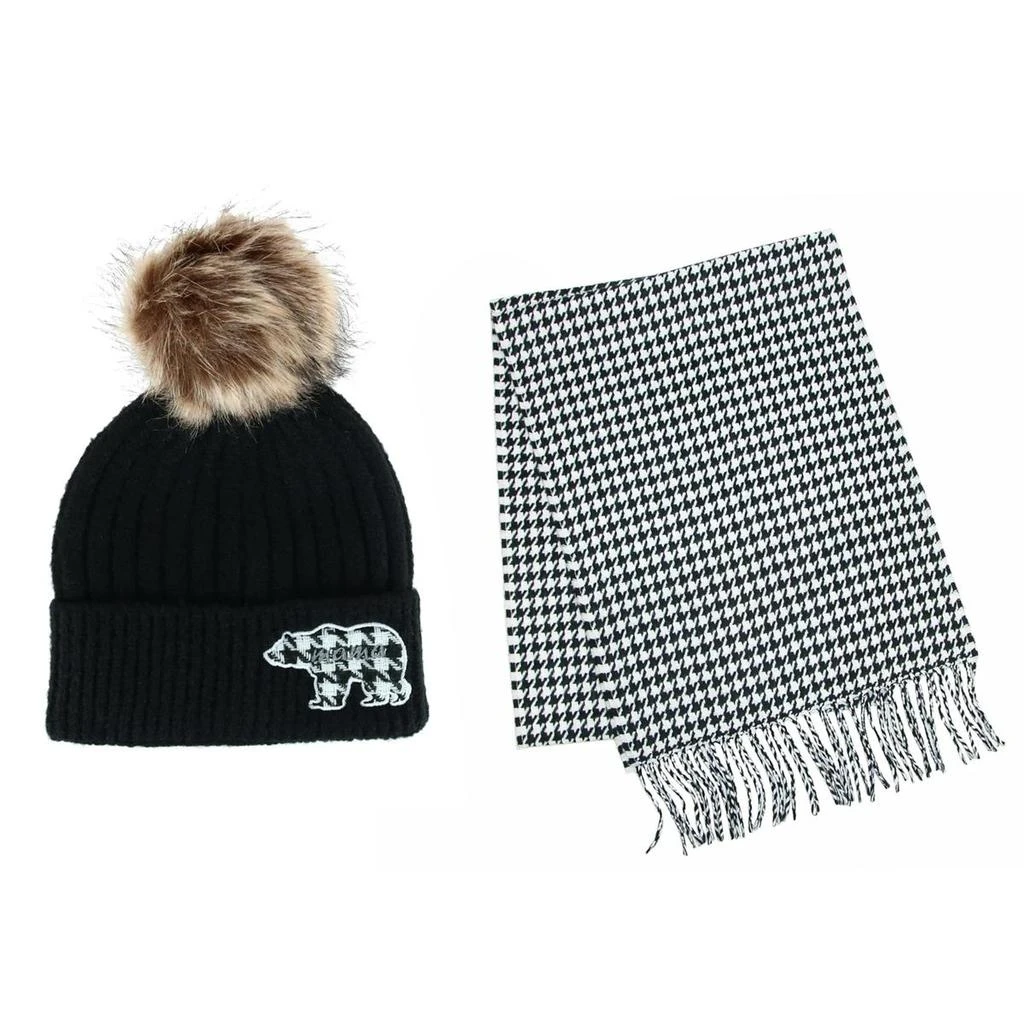 David & Young Women's Mama Bear Winter Beanie with Matching Houndstooth Scarf Set 1