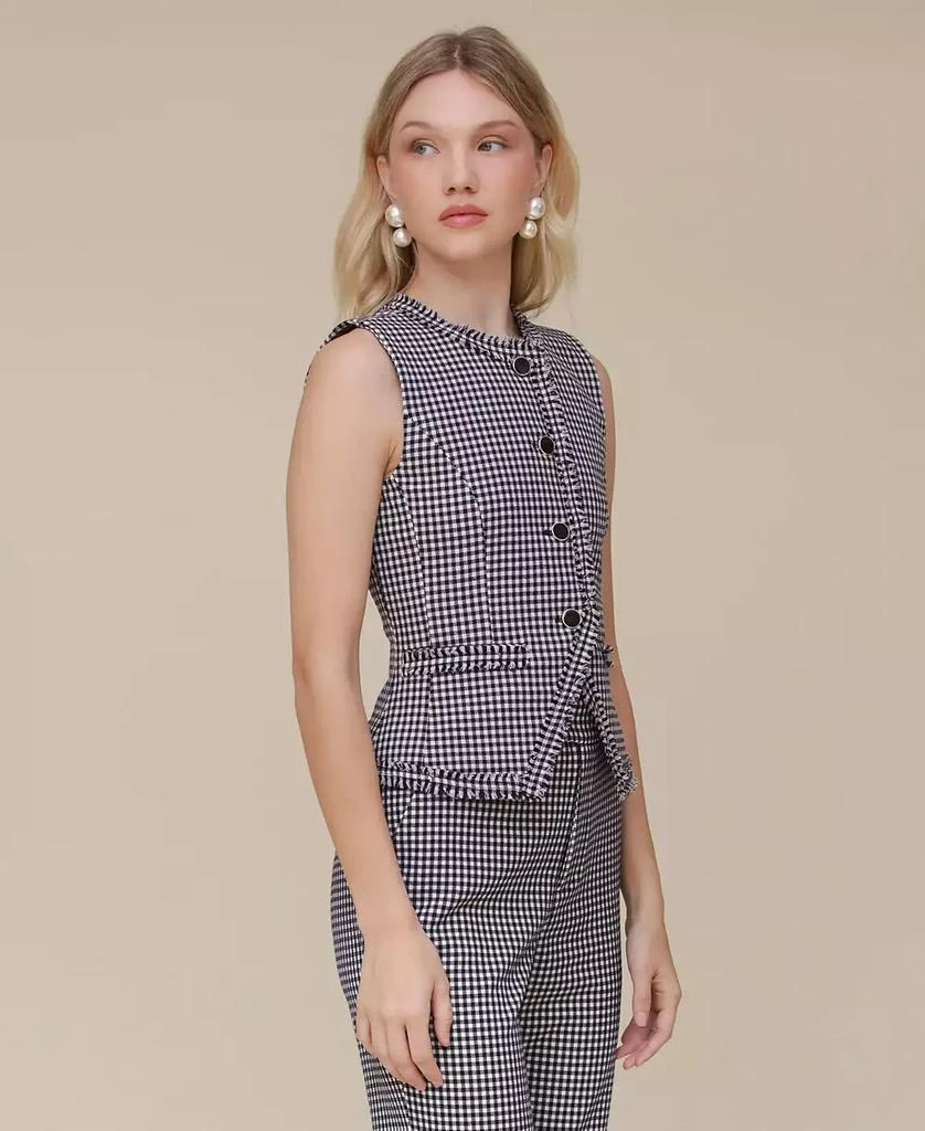 Avec Les Filles Women's Checked Fringed Cutaway Vest 3