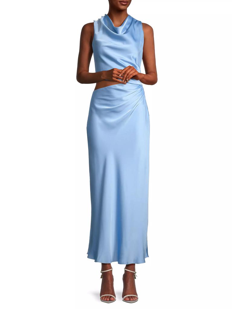 Misha Amadeus Cowlneck Satin Maxi Dress