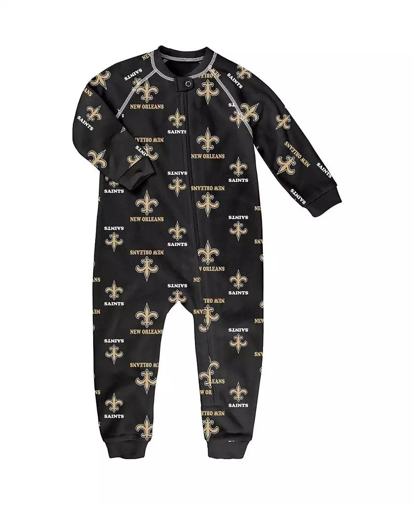 Outerstuff Toddler Boys and Girls Black New Orleans Saints Allover Print Raglan Full-Zip Sleeper