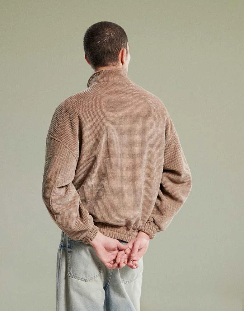 ASOS ASOS DESIGN oversized waffle funnel neck jacket in brown 4