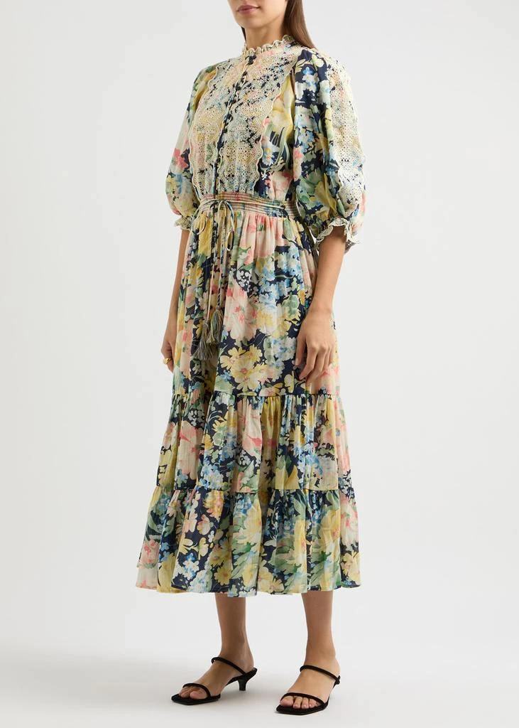 BYTIMO Floral-print embroidered cotton-blend midi dress 2