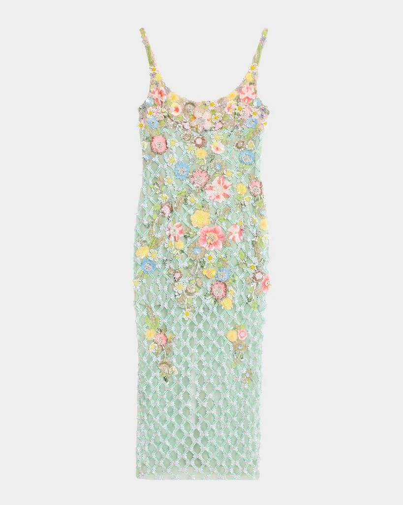 La Fuori Aurora Misty Green Twilight Blossom Embellished Midi Dress 1