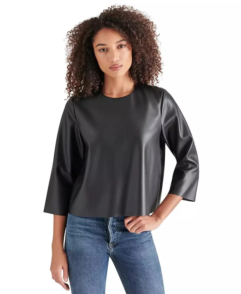 Steve Madden Women's Dee Faux-Leather 3/4-Sleeve Top 1