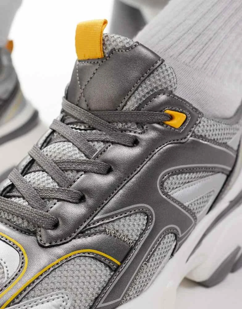 ASOS ASOS DESIGN chunky trainers in white with silver and yellow panels 4