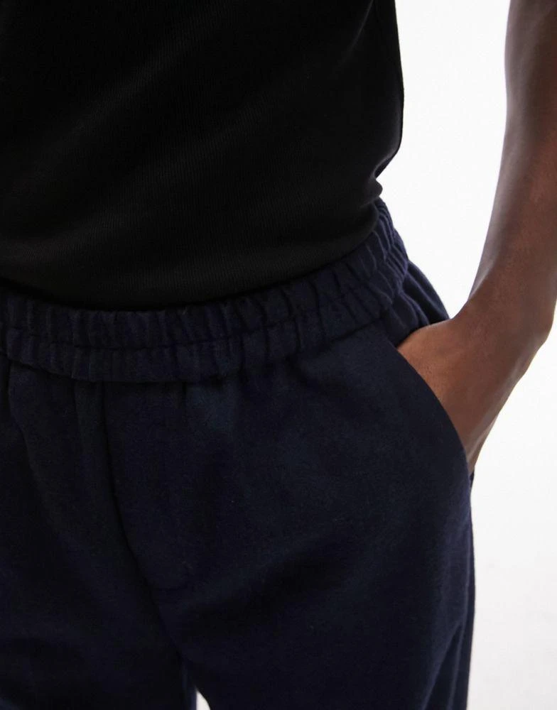 Topman Topman wide leg wool mix elasticated waistband trousers in navy 5
