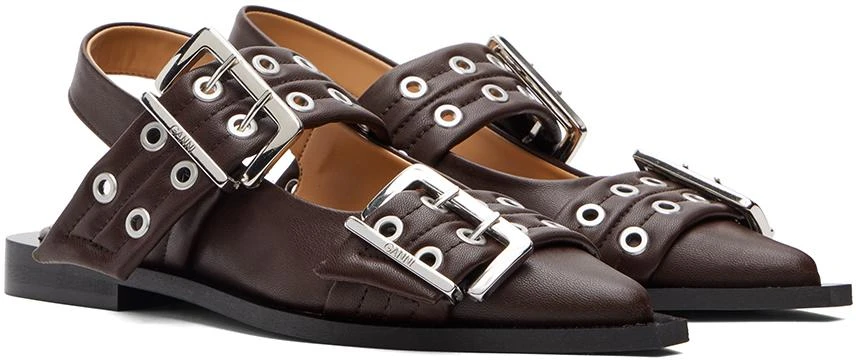 Ganni Brown Feminine Buckle Ballerina Flats 4
