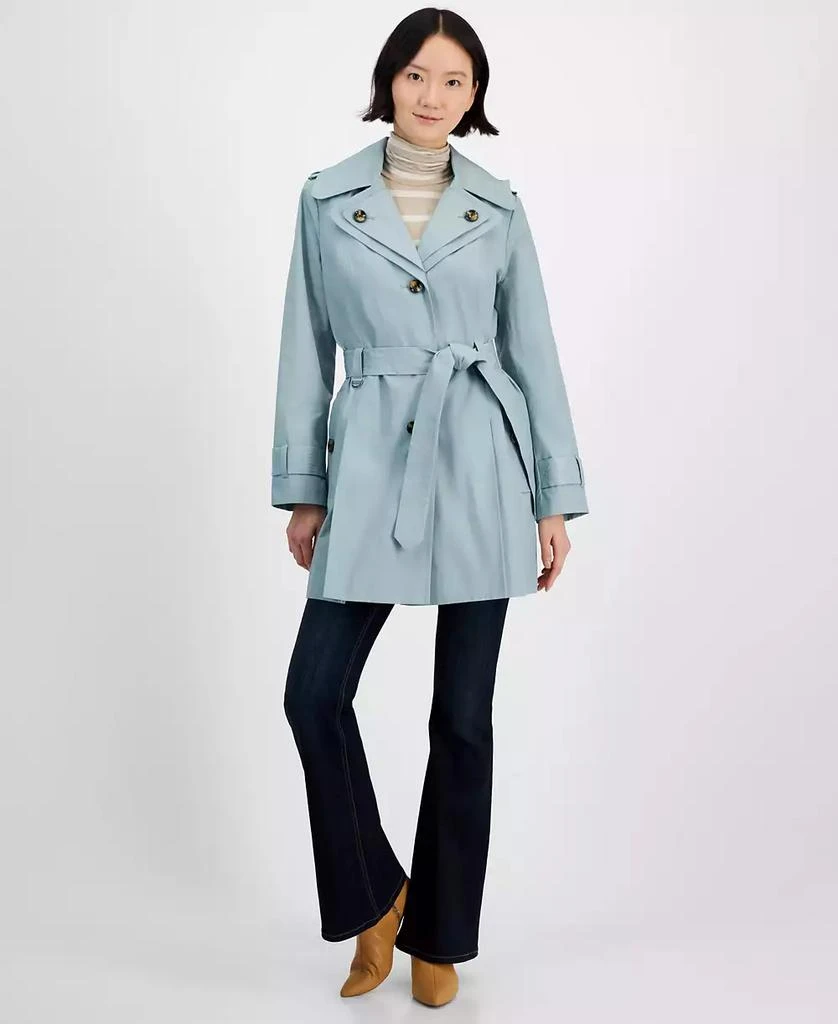 London Fog Petite Single-Breasted Hooded Belted Trench Coat 1