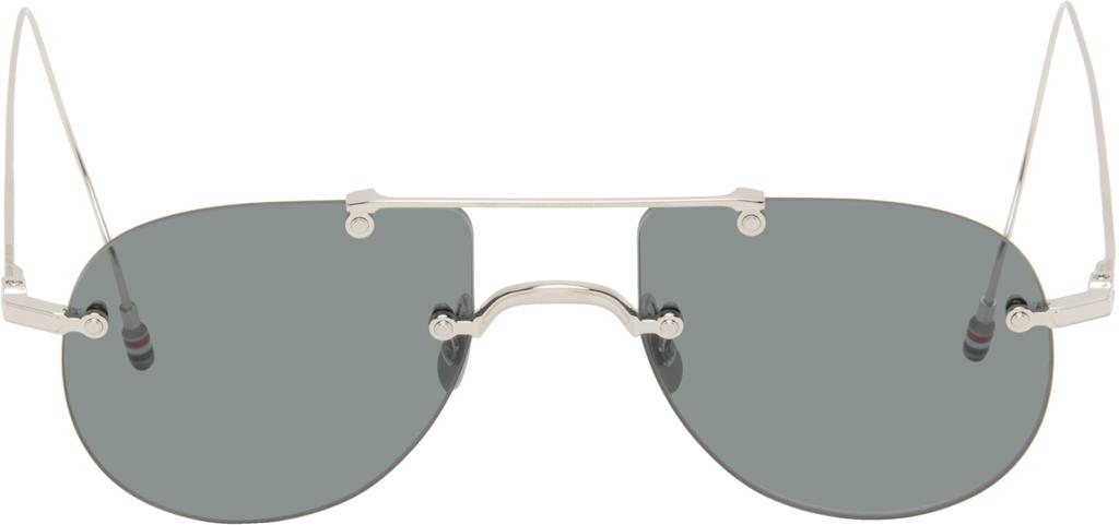 Thom Browne Silver Titanium Rimless Aviator Sunglasses