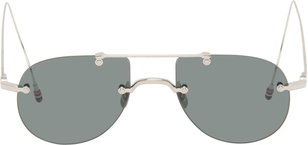 Thom Browne Silver Titanium Rimless Aviator Sunglasses 1