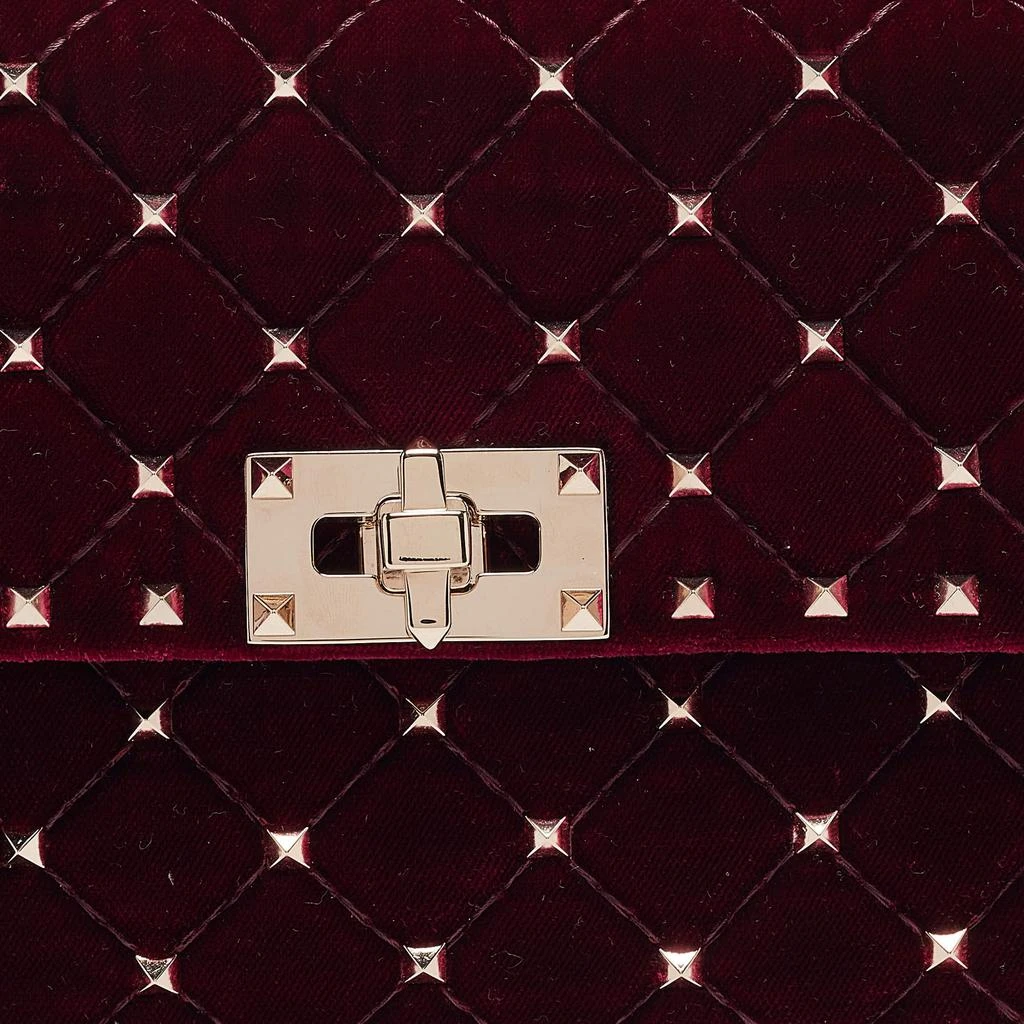 Valentino Valentino Burgundy Velvet Medium Rockstud Spike Top Handle Bag 6