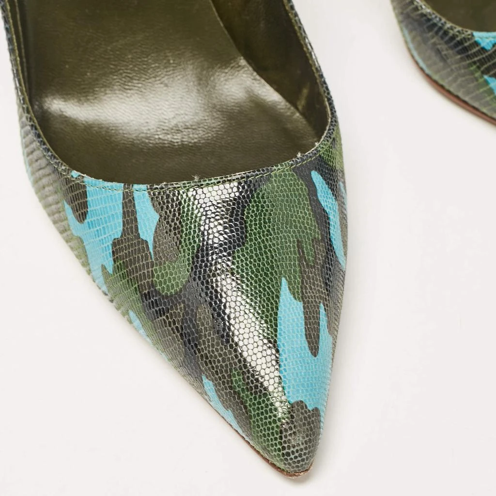 Manolo Blahnik Manolo Blahnik Tricolor Camouflage Print Embossed Lizard Pointed Toe Pumps Size 38 7