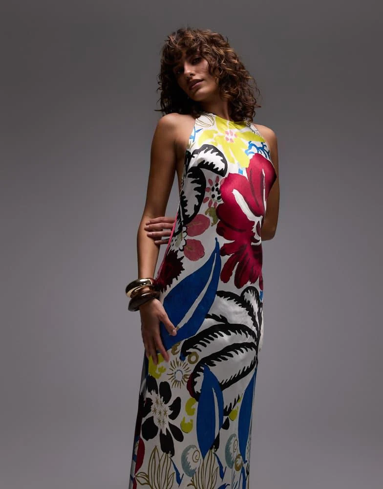 Topshop Topshop halter neck maxi dress in bold floral print 2