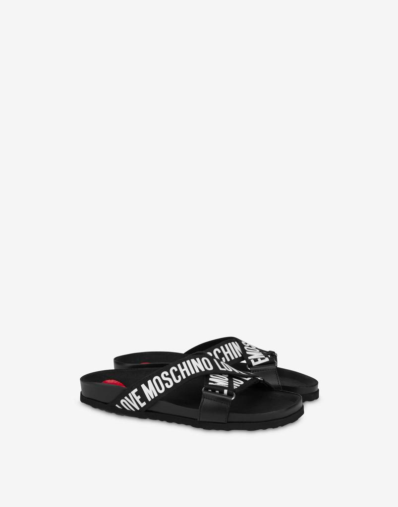 Love Moschino Logo Band Leather Crossover Sandals
