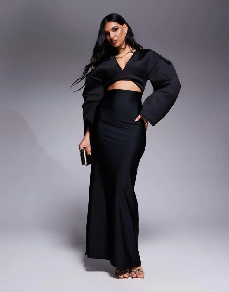ASOS ASOS DESIGN scuba oversize shoulder faux-ord maxi dress with sculpting  jersey skirt in black - Dresses & Skirts - Free Shipping - BeyondStyle