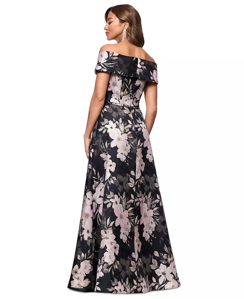 XSCAPE Women's Metallic Jacquard Off-The-Shoulder Gown 3
