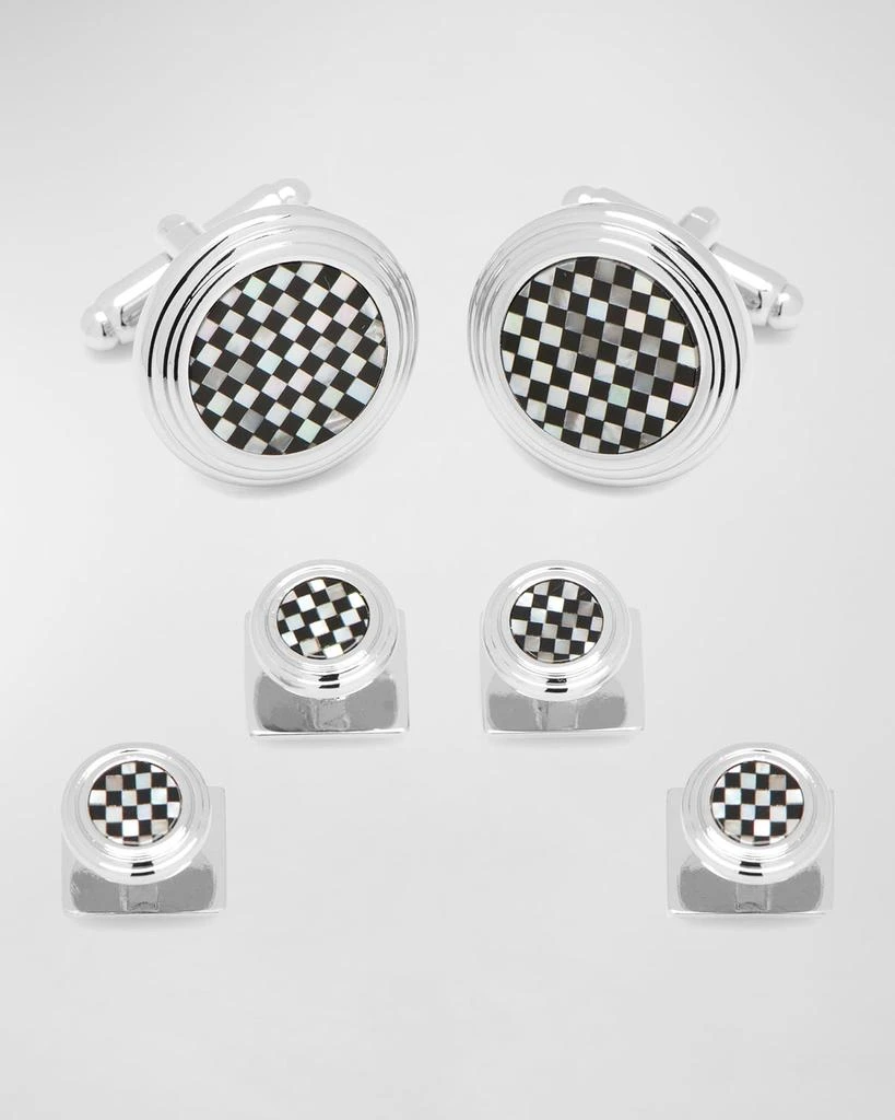 Cufflinks Inc. Checkered Onyx Mother-of-Pearl Cuff Links Studs Set 1