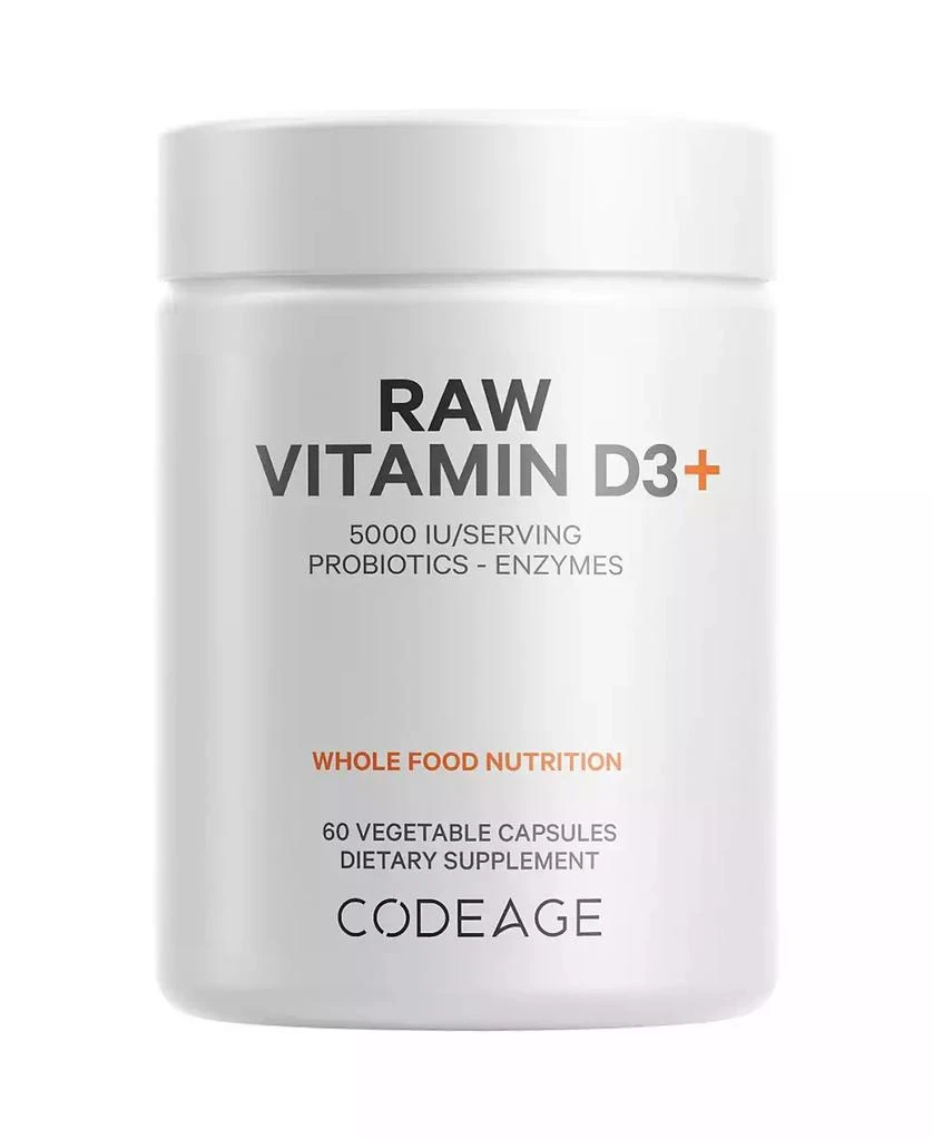Codeage Raw Vitamin D3+ High Potency 5000 IU Supplement- Raw Vitamin Enhanced with Omega-9, Probiotics, Digestive Enzymes, Fruits 
Greens 60 Capsules