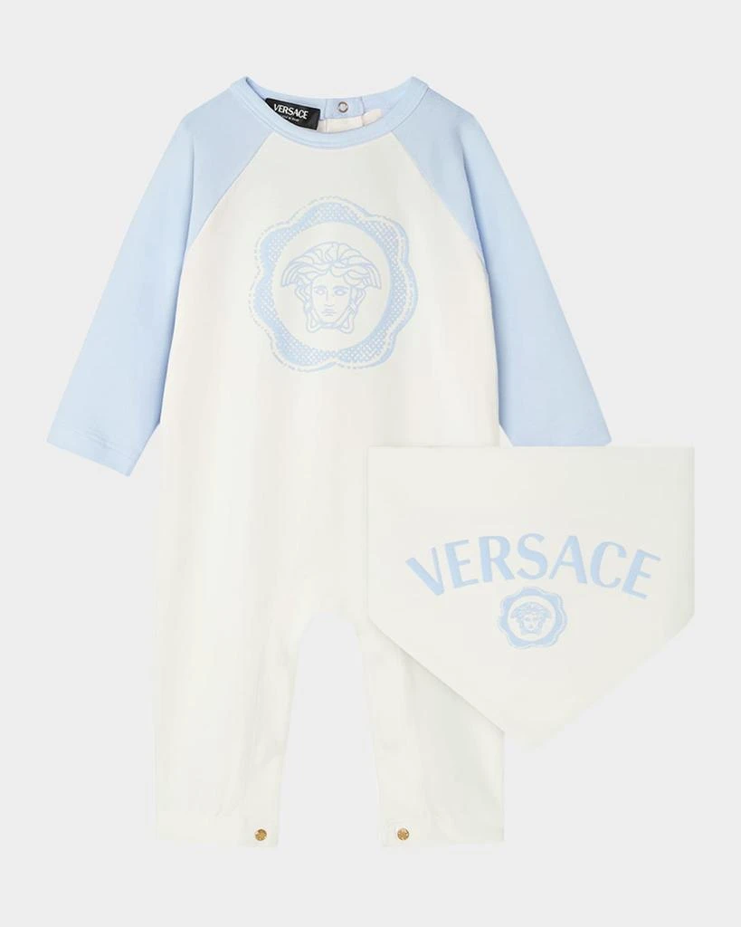 Versace Kid
s Logo-Print Jersey Onesie and Bib Set, Size Newborn-6M