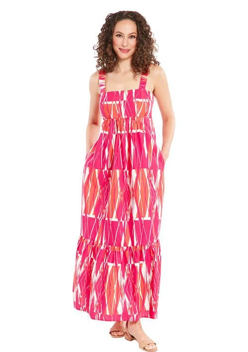 London Times Diane Womens Square Neck Cotton Print Maxi Dress 1