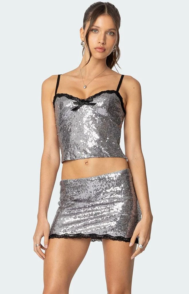 Edikted Revel Lace Trim Sequin Tank Top 1