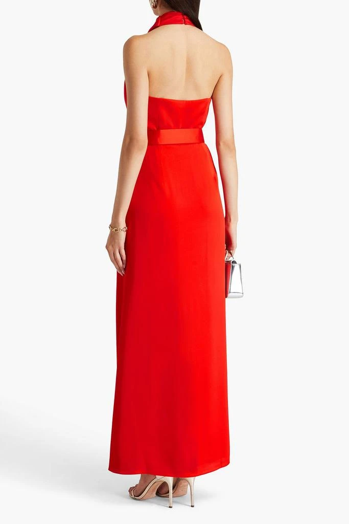 NICHOLAS Belted wrap-effect satin-crepe halterneck gown 3