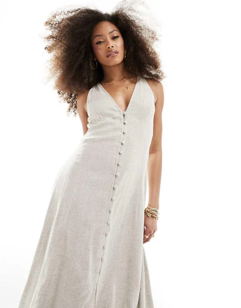ASOS ASOS DESIGN button down linen midi dress with full skirt in oatmeal 3