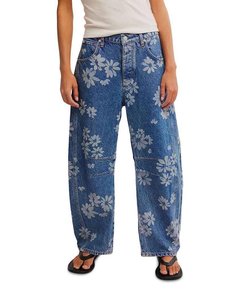 Free People Good Luck Printed Barrel Leg Jeans Laser Daisy 1