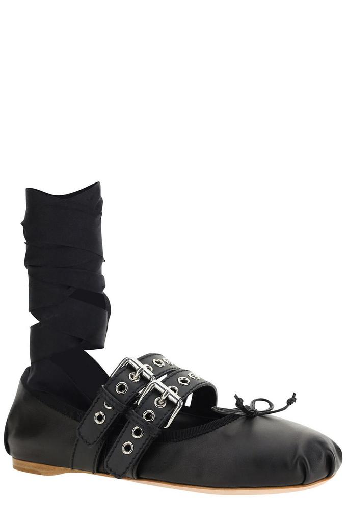 【MIU MIU】BALLERINA FLAT SHOES Miu Miu Studded Leather Ballerina Shoes | Black | FARFETCH