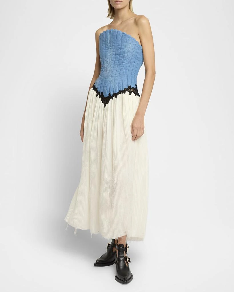 chinese dress ladies IT'S BRITNEY PATCHWORK DENIM MAXI DRESS  AKIRA