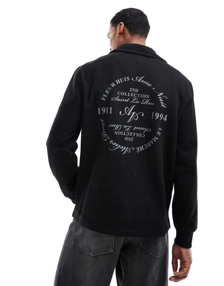 River Island River Island quarter zip collared sweatshirt in black 4