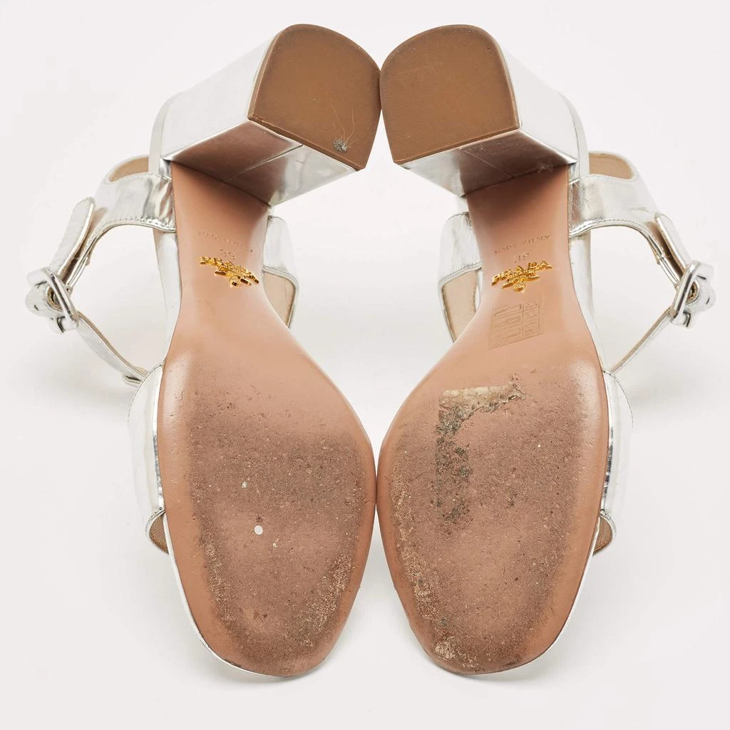 Prada Prada Silver Leather Block Heel T-Strap Sandals Size 39 6