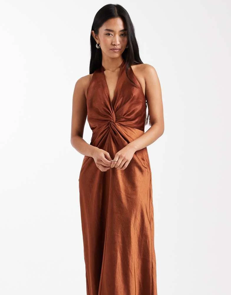 Six Stories Twist Bridesmaid Dress Dusty Blue Satin Bridesmaid Dress Twist  Back, Low Plunge Style