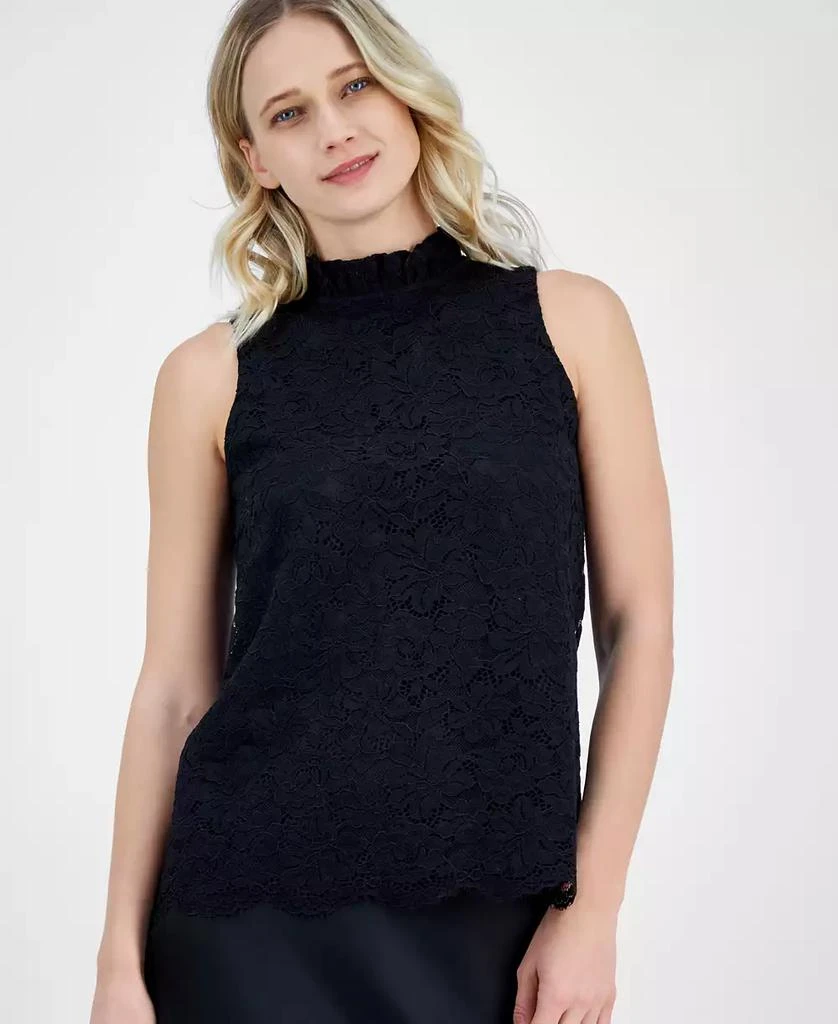 Anne Klein Women's Bow-Back Ruffled-Neck Sleeveless Lace Blouse 4