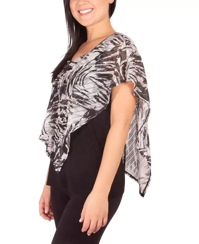 NY Collection Petite Asymmetrical Poncho Top with Necklace 3