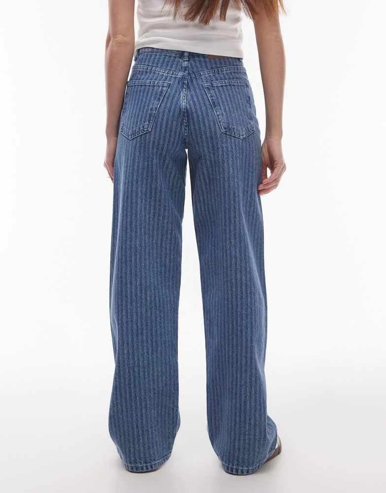 Topshop Topshop mid rise loose fit straight jean in mid blue stripe 2