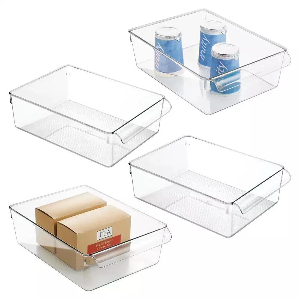 iDesign mDesign Fridge Storage Tray with Handle - Set of 4 - Clear