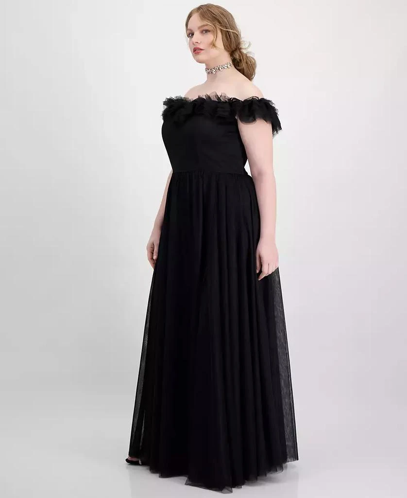 City Studios Trendy Plus Size Tulle-Trim Off-The-Shoulder Gown, Created for Macy's 5