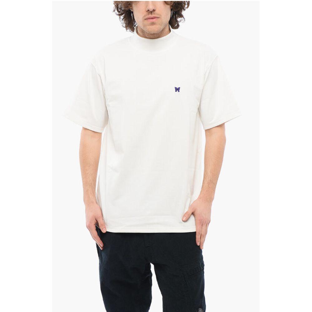Needles Solid Color Mock-Neck T-Shirt with ButterflyEmbroidery