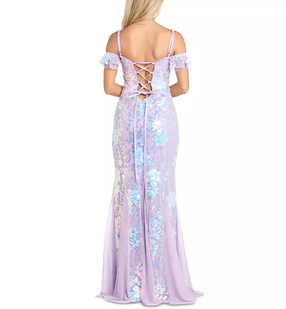 Morgan & Company Women's Sequined Floral Lace-Up Gown